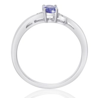 3/8ct Oval Shape Tanzanite and Diamond Ring Crafted In Solid Sterling Silver