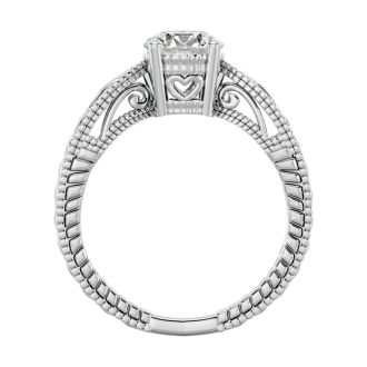 Round Engagement Rings, 1 Carat Diamond Solitaire Engagement Ring with Tapered Etched Band Crafted In 14 Karat White Gold