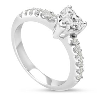 1 1/3ct Heart Shaped Diamond Engagement Ring Crafted in 14 Karat White Gold, Also Available in Yellow and Rose Gold