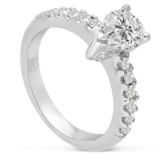 1 1/2ct Pear Shaped Diamond Engagement Ring Crafted in 14 Karat White Gold, Also Available in Yellow and Rose Gold