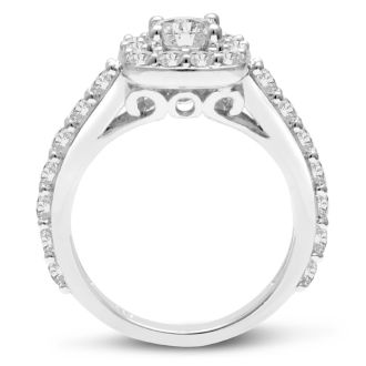 1 3/4ct Halo Diamond Engagement Ring Crafted in 14 Karat White Gold,  Also Available in Yellow and Rose Gold