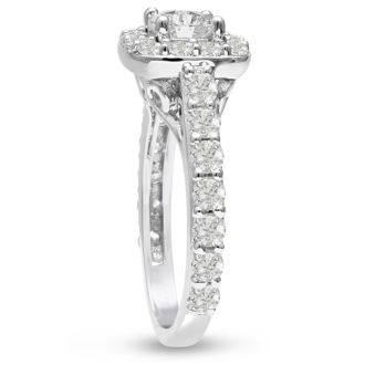 1 3/4ct Halo Diamond Engagement Ring Crafted in 14 Karat White Gold,  Also Available in Yellow and Rose Gold