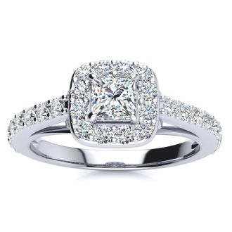 2 Carat Princess Cut Halo Diamond Engagement Ring in 14k White Gold
