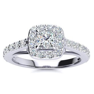 2 Carat Princess Cut Halo Diamond Engagement Ring in 14k White Gold
