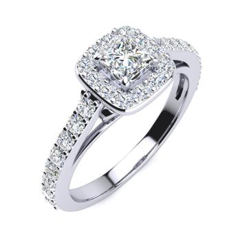 2 Carat Princess Cut Halo Diamond Engagement Ring in 14k White Gold
