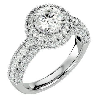2 1/2 Carat Halo Diamond Engagement Ring In 14 Karat White Gold