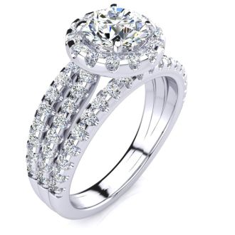 2 Carat Round Halo Diamond Engagement Ring in 14 Karat White Gold
