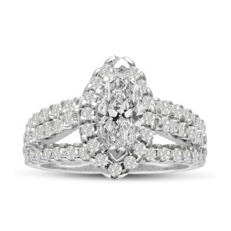1 2/3 Carat Marquise Halo Diamond Engagement Ring in 14 Karat White Gold