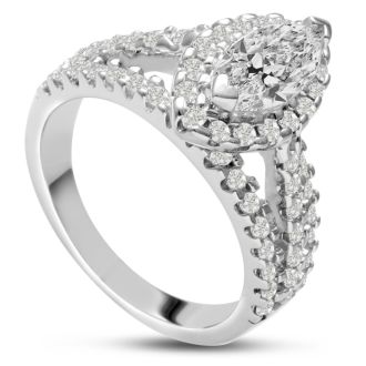 1 2/3 Carat Marquise Halo Diamond Engagement Ring in 14 Karat White Gold