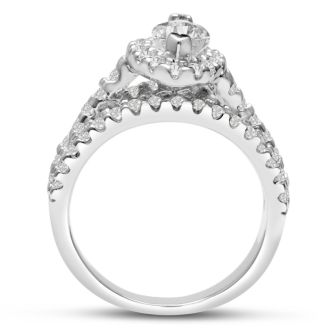 1 2/3 Carat Marquise Halo Diamond Engagement Ring in 14 Karat White Gold