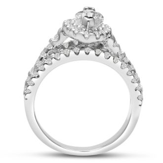 1 2/3 Carat Marquise Halo Diamond Engagement Ring in 14 Karat White Gold