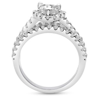 1 2/3 Carat Heart Halo Diamond Engagement Ring in 14 Karat White Gold