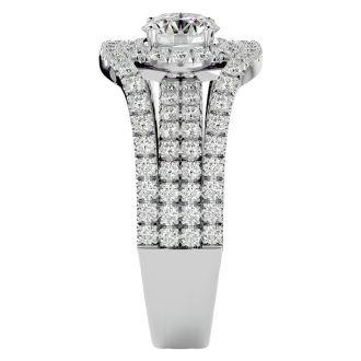 2 Carat Halo Diamond Engagement Ring in 14 Karat White Gold.  Fabulous Massive Ring!