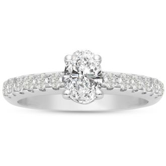 1 1/3 Carat Oval Shape Diamond Engagement Ring Crafted in 14 Karat White Gold