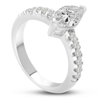1 1/3 Carat Marquise Cut Diamond Engagement Ring in 14 Karat White Gold