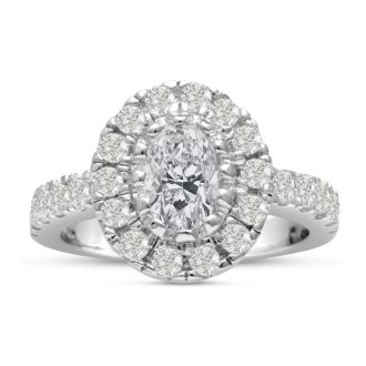 1 3/5 Carat Oval Halo Diamond Engagement Ring in 14 Karat White Gold