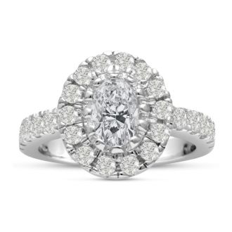 1 3/5 Carat Oval Halo Diamond Engagement Ring in 14 Karat White Gold