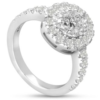 1 3/5 Carat Oval Halo Diamond Engagement Ring in 14 Karat White Gold
