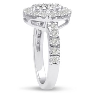 1 3/5 Carat Oval Halo Diamond Engagement Ring in 14 Karat White Gold