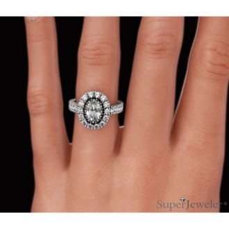 1 3/5 Carat Oval Halo Diamond Engagement Ring in 14 Karat White Gold