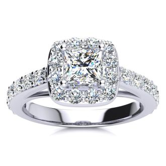 2ct Princess Cut Halo Diamond Engagement Ring Crafted in 14 Karat White Gold