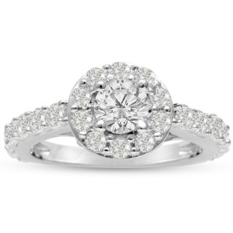 1 1/2 Carat Halo Diamond Engagement Ring in 14 Karat White Gold