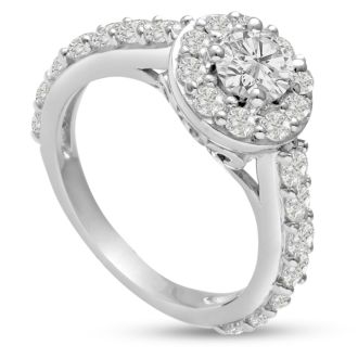 1 1/2 Carat Halo Diamond Engagement Ring in 14 Karat White Gold