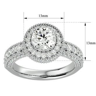 2 1/2 Carat Halo Diamond Engagement Ring In 14 Karat White Gold