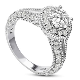 1 3/4 Carat Split Shank Halo Diamond Engagement Ring in 14 Karat White Gold