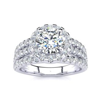 2 Carat Round Halo Diamond Engagement Ring in 14 Karat White Gold
