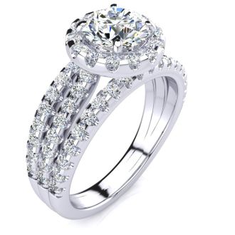2 Carat Round Halo Diamond Engagement Ring in 14 Karat White Gold
