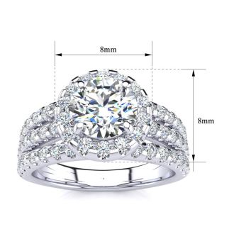 2 Carat Round Halo Diamond Engagement Ring in 14 Karat White Gold
