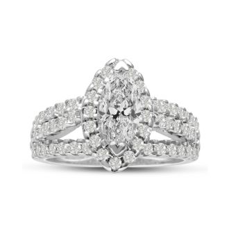 1 2/3ct Marquise Halo Diamond Engagement Ring Crafted in 14 Karat White Gold