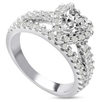 1 2/3 Carat Heart Halo Diamond Engagement Ring in 14 Karat White Gold