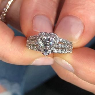 1 2/3 Carat Heart Halo Diamond Engagement Ring in 14 Karat White Gold