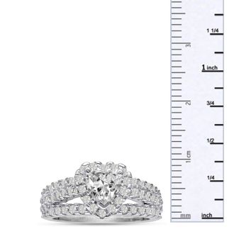 1 2/3 Carat Heart Halo Diamond Engagement Ring in 14 Karat White Gold