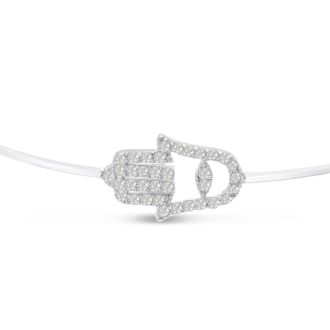 Cubic Zirconia Hamsa Bangle Bracelet Crafted In Solid Sterling Silver