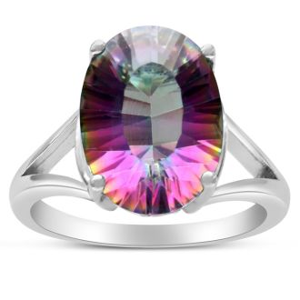 5-1/2 Carat Oval Shape Mystic Topaz Ring In Solid Sterling Silver 
