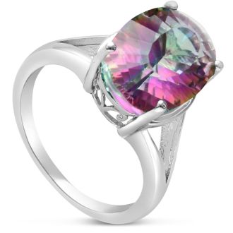 5-1/2 Carat Oval Shape Mystic Topaz Ring In Solid Sterling Silver 
