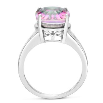 5-1/2 Carat Oval Shape Mystic Topaz Ring In Solid Sterling Silver 