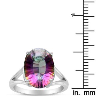 5-1/2 Carat Oval Shape Mystic Topaz Ring In Solid Sterling Silver 