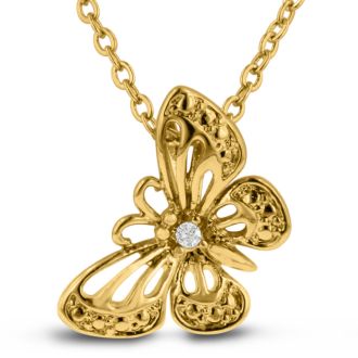 18k Gold Overlay Diamond Butterfly Necklace

