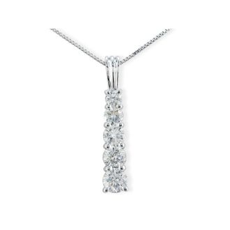 1ct Stick Style Journey Diamond Pendant in 14k White Gold