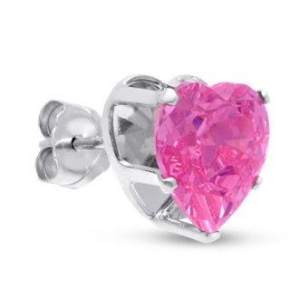 4ct Diamond Size Pink Cubic Zirconia Heart Stud Earrings, Sterling Silver