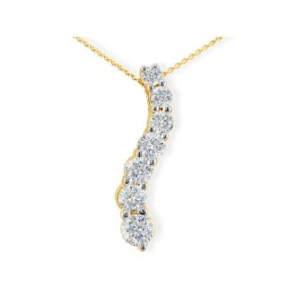 1ct Curve Style Journey Diamond Pendant in 14k Yellow Gold, G/H SI