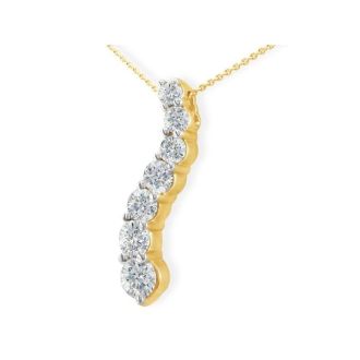 1ct Curve Style Journey Diamond Pendant in 14k Yellow Gold, G/H SI