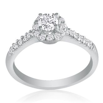 1 Carat Round Halo Diamond Engagement Ring in 14k White Gold, I-J, SI2-I1
