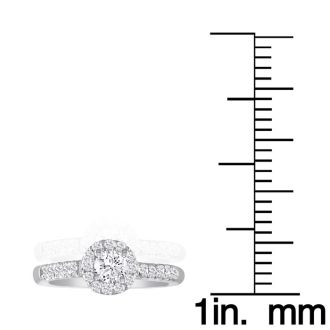 1 Carat Round Halo Diamond Engagement Ring in 14k White Gold, I-J, SI2-I1
