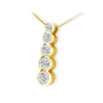 3/4ct Bezel Set Journey Diamond Pendant in 14k Yellow Gold