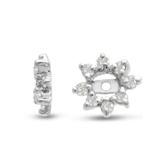 14K White Gold Flower Diamond Earring Jackets, Fits 1/4-1/2ct Stud Earrings